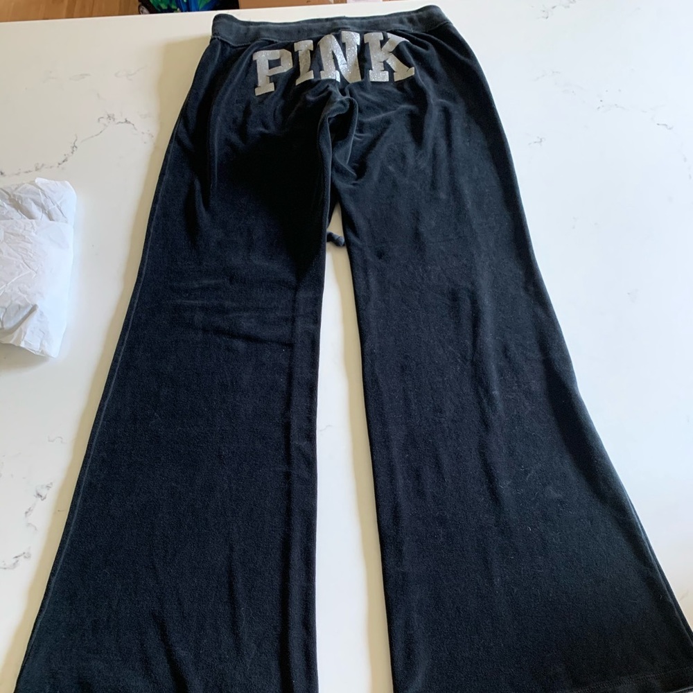 Pink velour black pants